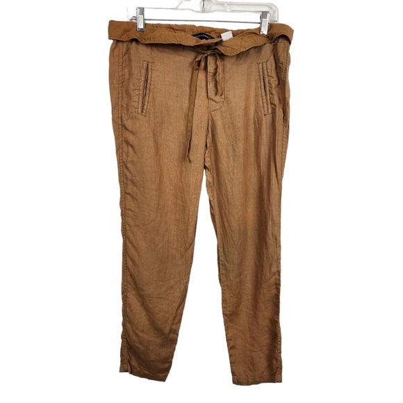 Zara Copper Brown 100% Linen Paperbag Waist Pants Size Small - Picture 1 of 7